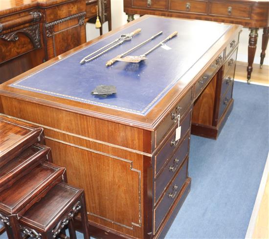 A modern mahogany pedestal desk, W.183cm